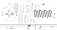 M2 x 4mm, Phillips Wafer Flat Head Screws, Black, Computer, Laptop, Machine