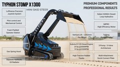 3040lbs TYPHON STOMP X1300 25HP Kubota D1105 EPA Diesel Mini Skid Steer Loader
