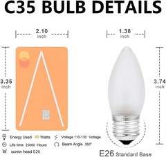 Frosted Flame Tip Chandelier Bulb 40W Incandescent Torpedo Tip Clear E26 Base