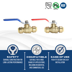 10 PCS. 1/2″ PUSH FIT BALL VALVE HOT AND COLD, LEAD FREE BRASS
