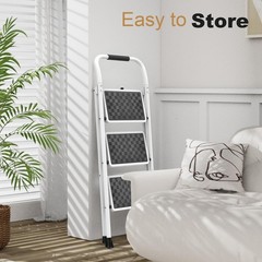 HBTower 3 Step Ladder,3 Stool for Adults Folding 3-Step, White