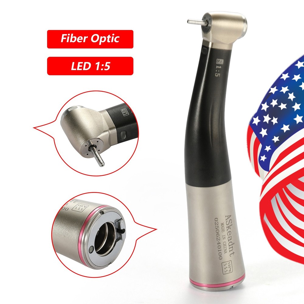 NSK TiMAX X95L Style Dental 1:5 LED Fiber Optic Contra Angle Handpiece Red Ring