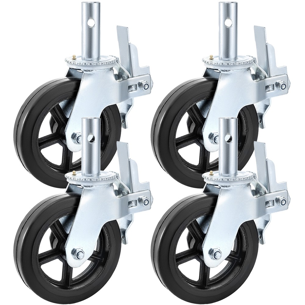 4 Pack 8″ x 2″ Heavy Duty Scaffolding Rubber Swivel Caster With Dual Locking 110