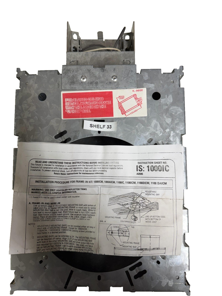 Lightolier IL-9958 Fixture Frame-in Kit IS: 1000IC See Description, NOS