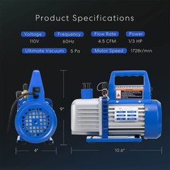 4.5 CFM Single-Stage Rotary Vacuum Pump HVAC/Auto AC 4.5CFM 1/3HP & Oil Bottle