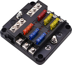 12 Volt Fuse Block, Waterproof 6 Way Fuse Box with 6 Ground Negative Busbar for