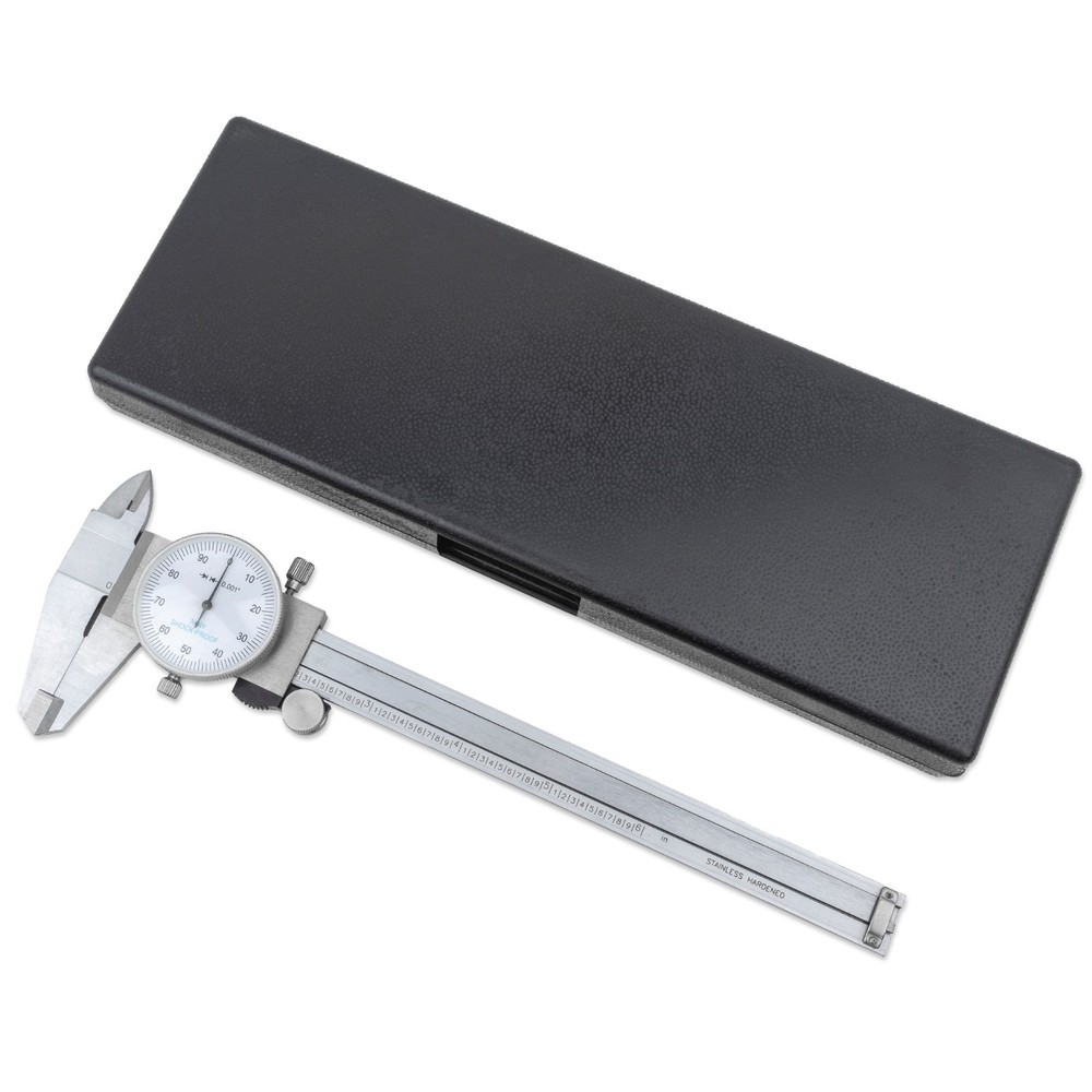 6″ Dial Caliper, 0.001″ Resolution with Slide Lock, Shock Proof, Includes Case