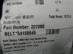 Intralox 227280 Series 1400 Flat Top Acetal Belt 4.52ft X 60in