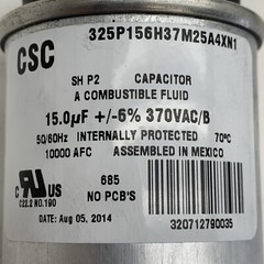 CSC 325P156H37M25A4XN1 Motor Run Capacitor 15.0uF 15μF 15MFD +/-6% 370VAC/B 370V