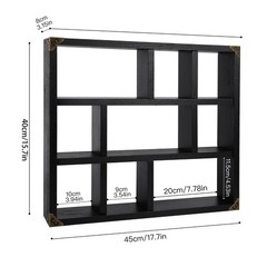 MITREL 17.7×15.7-Inch Shadow Box Shelf 9-Slot Rustic 1 PCS, 9c-classic Black