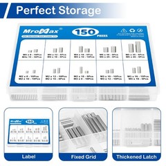 150 Pcs 304 Stainless Steel Dowel Pins Kit 20 Sizes M2 M3 M4 M5 Shelf Pegs Rod