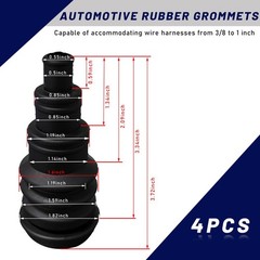 4 PCS Universal Firewall Boot Rubber Grommets for 3/8 to 1 Inch Wires