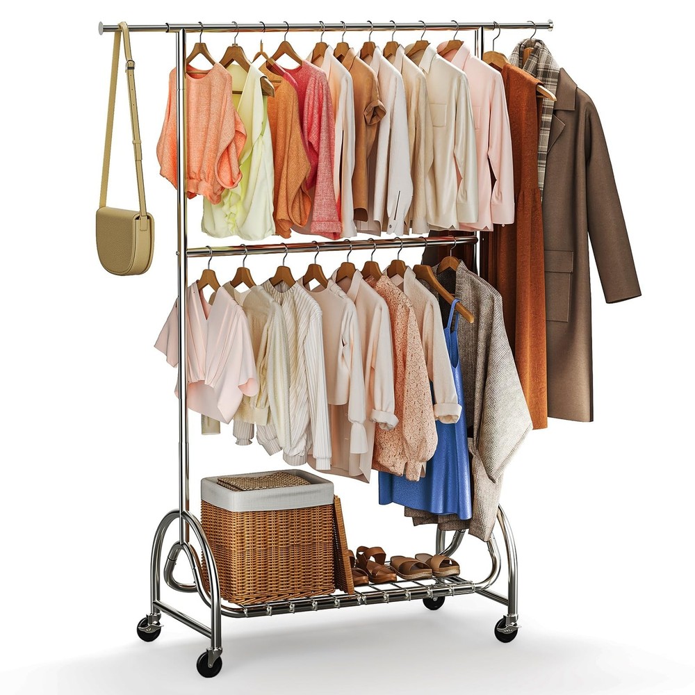 TigerParty Heavy Duty Clothes Rack for Hanging Clothes, Adjustable 2-Tier Rod…