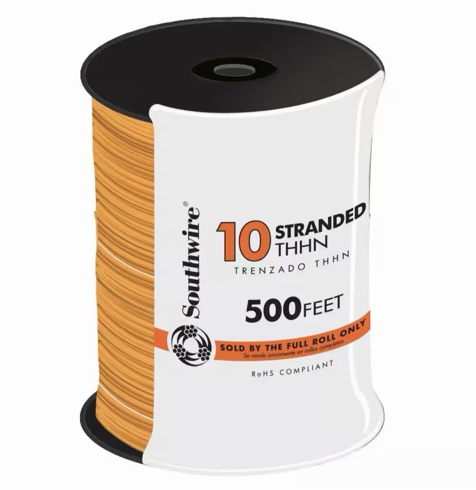 Southwire #10 AWG Gauge 600V THHN Stranded Copper Wire UL Listed – ORANGE 500 FT