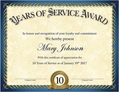 20 Count of Service Certificates – Stylish Foil Design – 8.5″ x 11″