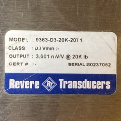 S-Beam Load Cell 20,000 lb 20K, Revere Transducers 9363, 1-1/4″-12 Threads