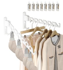Wall Mount Coat Hanger Holder White Clothes Drying Organizer Rack Garment Hoo…