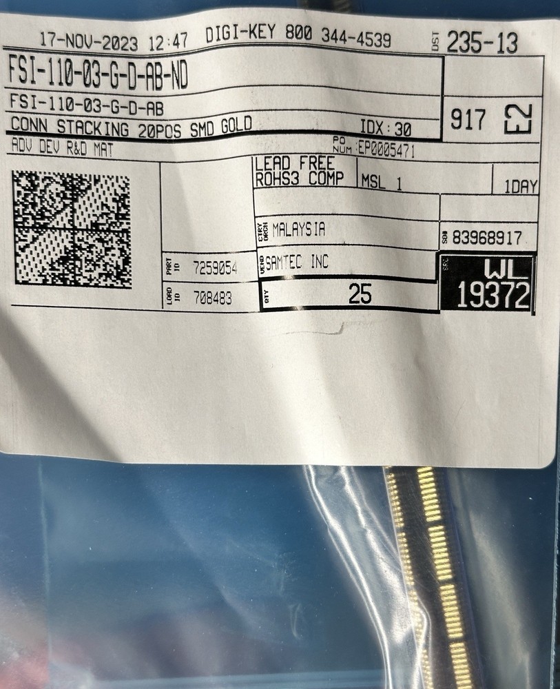 25 Samtec FSI-110-03-G-D-AB Board-to-Board Mezzanine Stacking Connector 20-Pin
