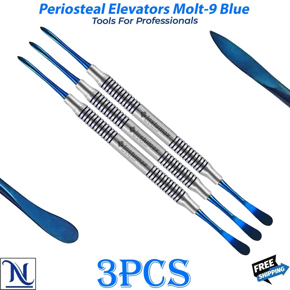 Dental Periosteal Elevator Molt # 9 Blue Titanium Coated Double Ended German Gr