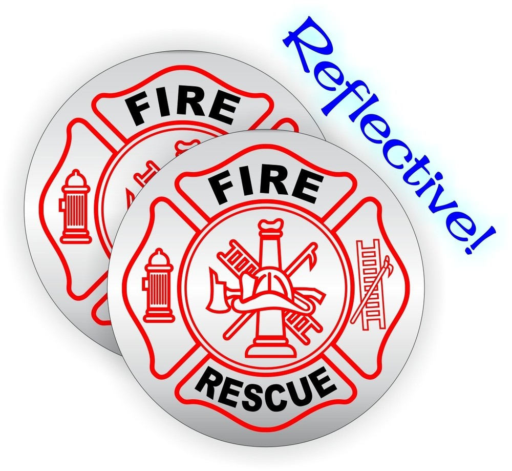pair – REFLECTIVE Fire Rescue Hard Hat Helmet EMT Firefighter Stickers Decals