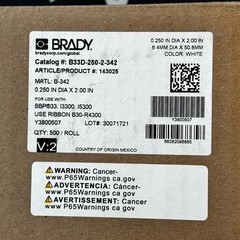 Brand New BRADY B33D-250-2-342 .250” X 2” 500 White Labels per Roll 96865