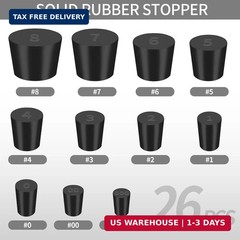Aleric 26 Pack Solid Rubber Stoppers – 11 Assorted Sizes Stopper Plugs, 000# – 8