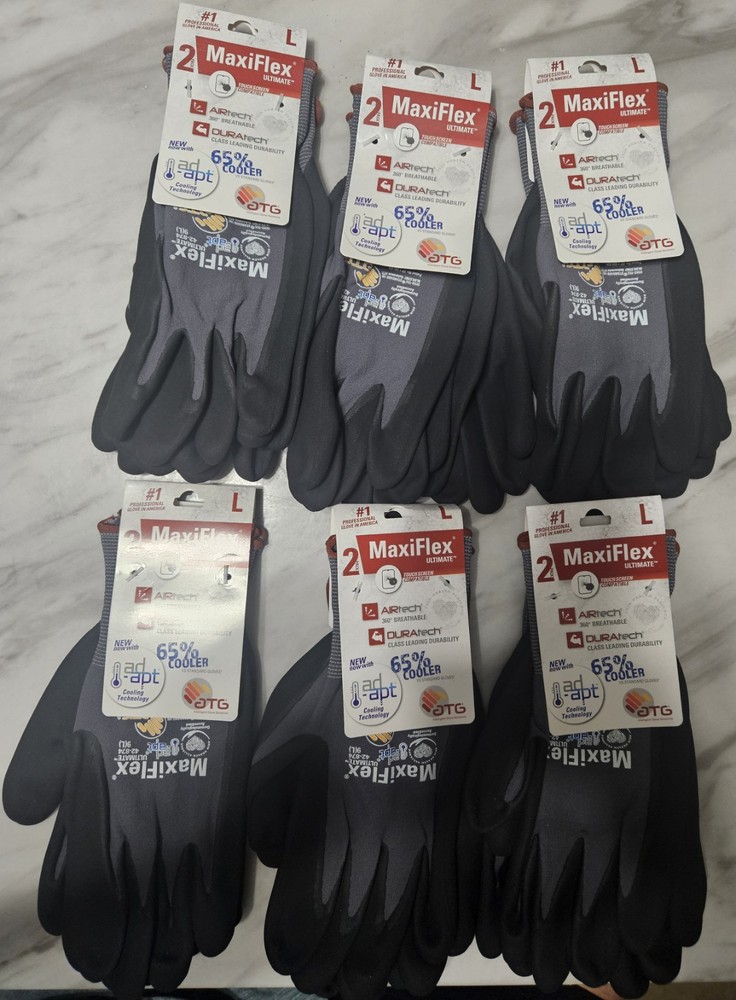 MaxiFlex Ultimate 42-874 Work Gloves L Micro Foam Nitrile Grip 12 Pairs NEW