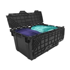 UBMOVE Storage Plastic Tote Crate Attached Lid Flip Top, 27″x16.9″x12.5″ Color C