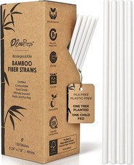 Ecopreps Biodegradable Bamboo Fiber Straws 150 Count 100 Compostable