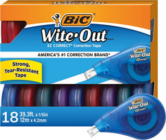 Wite-Out EZ Correct Correction Tape, Tear-Resistant and No Dry Time, 18-Count Pa