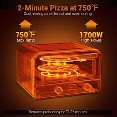 1700W Electric Pizza Oven Indoor 6 Presets & 2-Min Rapid Baking Heats up to 750℉
