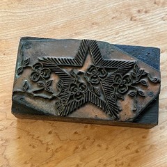 Antique Vintage Letterpress Star & Clover Copper Wood Print Block Stamp 3×1 5/8″