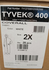 Case of TWENTY-FIVE NEW DuPont Tyvek 400 Coveralls, Size 2XL