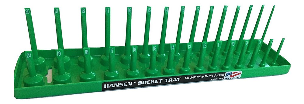 Hansen Global 3804 3/8? Drive Metric Regular & Deep Socket Holder  Green