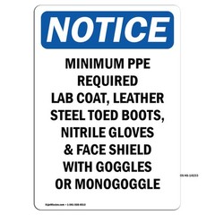 Minimum PPE Required Lab Coat OSHA Notice Sign Metal Plastic Decal