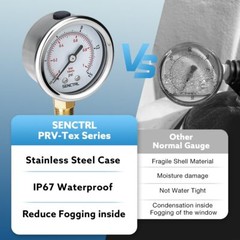 0-15 Psi Low Pressure Gauge, 2″ Dial Size, 1/4 Npt Lower Mount, Waterproof, Stai