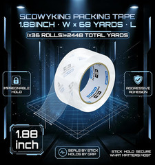 Heavy Duty Packing Tape Refills 36 Pack, 2.7 Mil Clear Packaging Tape, 1.88″ × 6