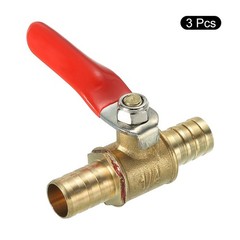 3 Pack 3/8″ Brass Mini Ball Valve Shut-off Valve Hose Barb Red Handle Brass Tone