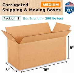 Medium Shipping & Moving Boxes 18 x 8 x 8 inches (5-Pack) – Extra Strength 20…