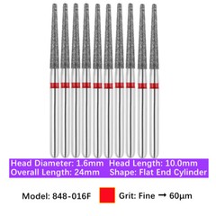 10pc Dental High Speed Diamond Burs Flat End Taper Friction Grip Polishing Burs