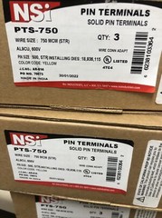 NSI PTS-750 Yellow Die 750 MCM AL9CU Solid Pin Terminal -Box Of 3