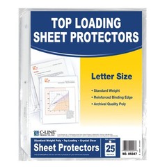C Line 25 Pack Clear Standard Weight Sheet Protectors Top Loading Polypropylene