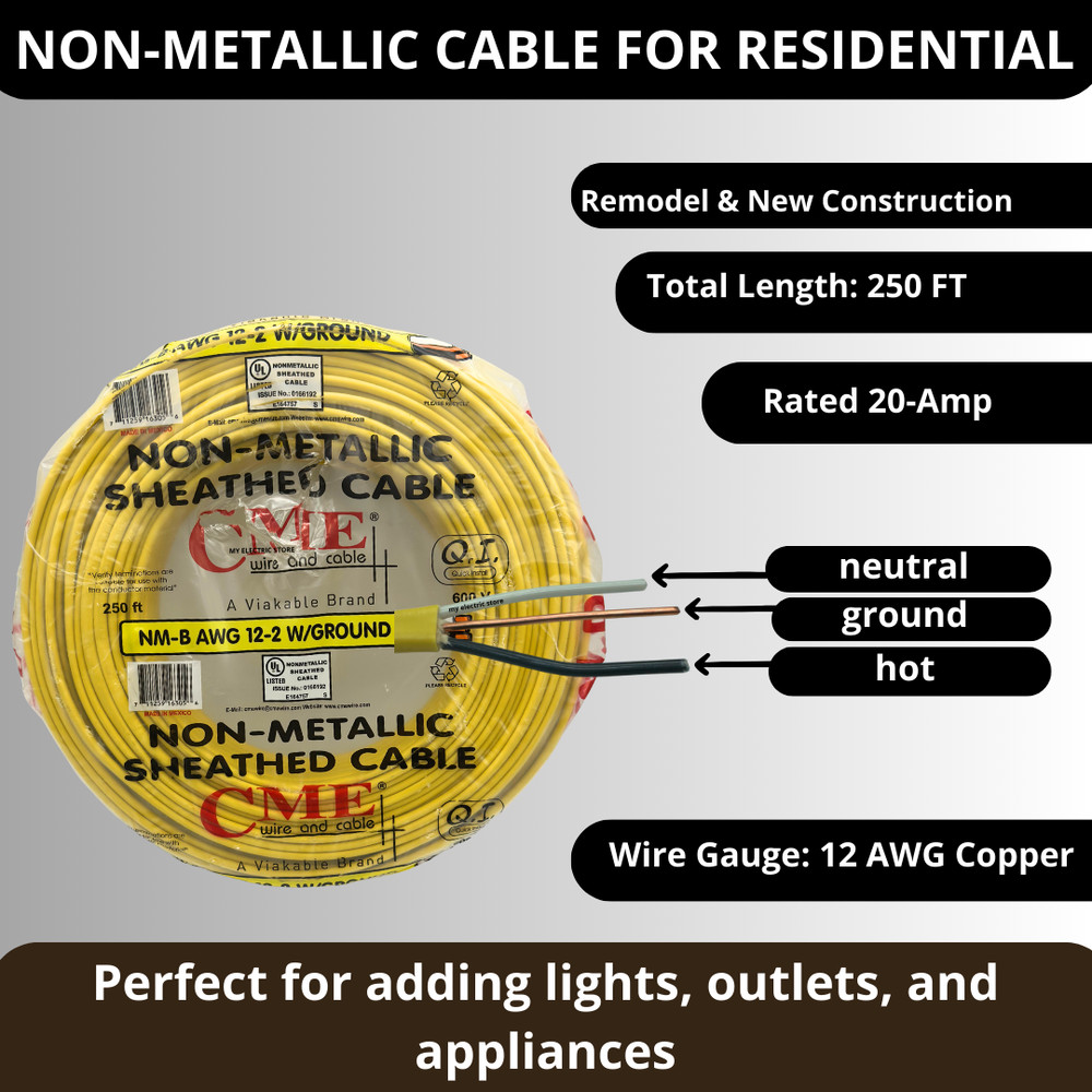 CME WIRE & CABLE 12/2 + GROUND COPPER BUILDING WIRE, NM-B CABLE, 250-FEET