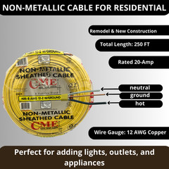 CME WIRE & CABLE 12/2 + GROUND COPPER BUILDING WIRE, NM-B CABLE, 250-FEET