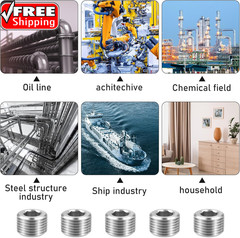 5 PCS 3/8″ NPT Male Pipe Plug Stainless Steel Pipe Plug Fitting Set Hex Counter