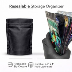 50 Pack 7g Mylar Bags Assorted Designs Smell Proof Resealable Zip Pouches