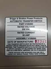 Cutler Hammer/Briggs And Stratton 12 Space Load Center Transfer Switch Cover