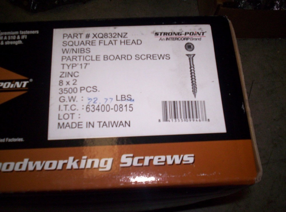 Intercorp Square Drive Flat Head w/Nibs Particle Board Screw 2 Inch XQ832NZ