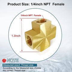 1/4 X 1/4 X 1/4 X 1/4 Inch NPT Female Thread Cross Pipe Fitting Barstock Cross