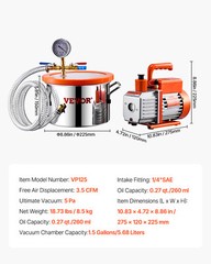 1.5 Gallon Vacuum Chamber 3.5CFM Single Stage Pump Degassing Chamber Kit
